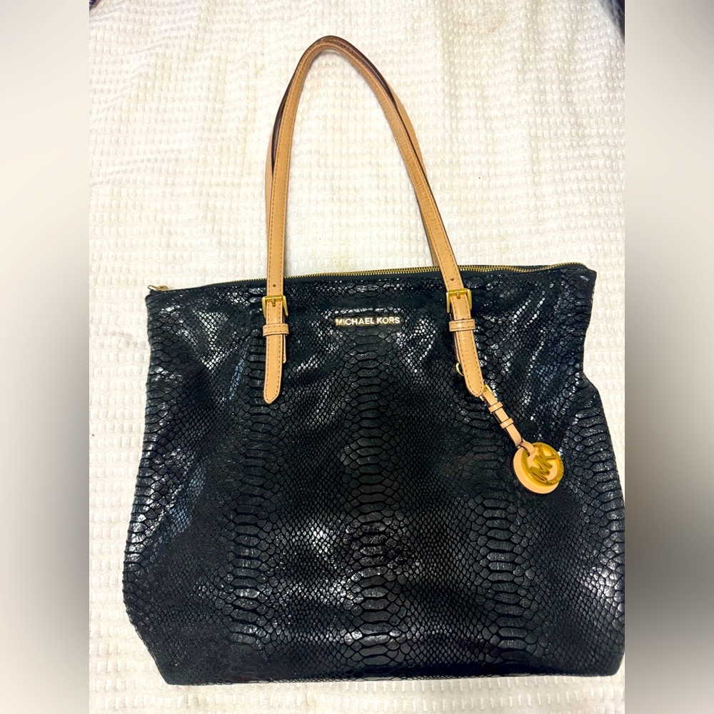 Michael Kors black snakeskin tote